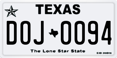 TX license plate DOJ0094