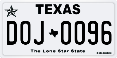 TX license plate DOJ0096