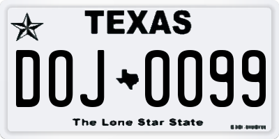TX license plate DOJ0099