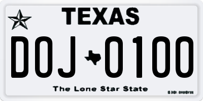 TX license plate DOJ0100