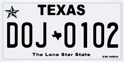 TX license plate DOJ0102