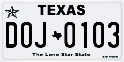 TX license plate DOJ0103