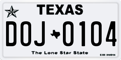 TX license plate DOJ0104