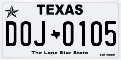 TX license plate DOJ0105