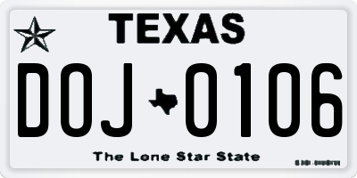 TX license plate DOJ0106