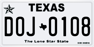 TX license plate DOJ0108