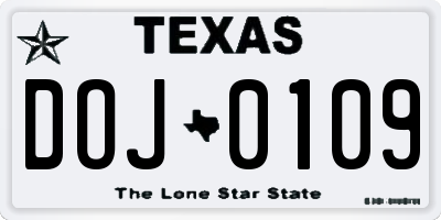 TX license plate DOJ0109
