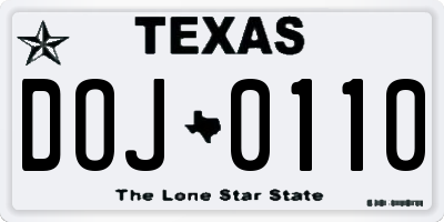 TX license plate DOJ0110