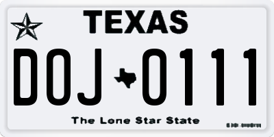 TX license plate DOJ0111