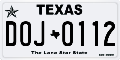 TX license plate DOJ0112