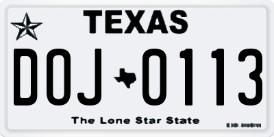 TX license plate DOJ0113