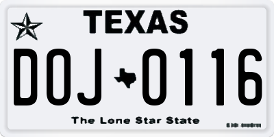 TX license plate DOJ0116