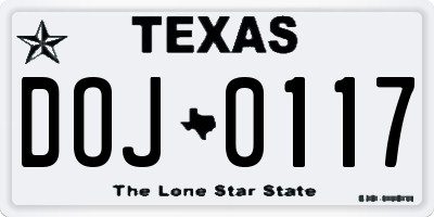 TX license plate DOJ0117