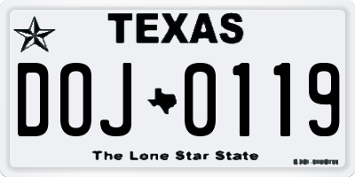 TX license plate DOJ0119