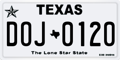 TX license plate DOJ0120
