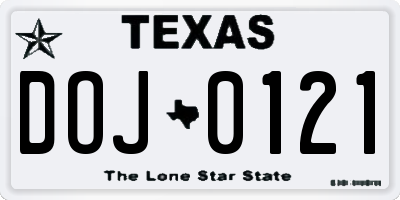 TX license plate DOJ0121