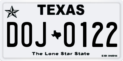 TX license plate DOJ0122