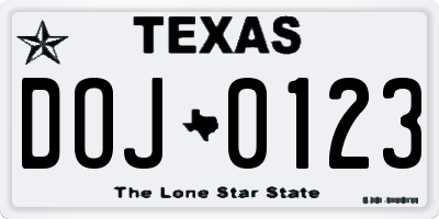 TX license plate DOJ0123