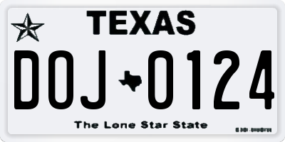 TX license plate DOJ0124