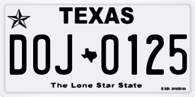 TX license plate DOJ0125