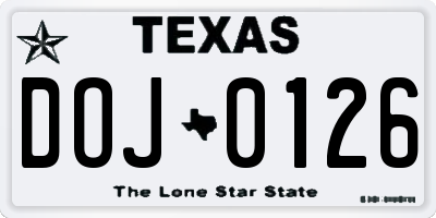 TX license plate DOJ0126
