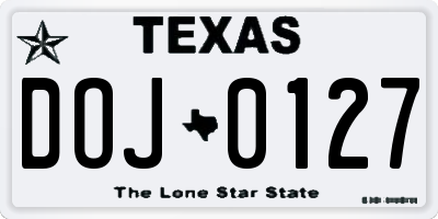 TX license plate DOJ0127