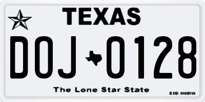 TX license plate DOJ0128