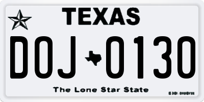 TX license plate DOJ0130