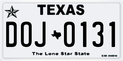 TX license plate DOJ0131