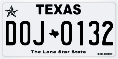 TX license plate DOJ0132