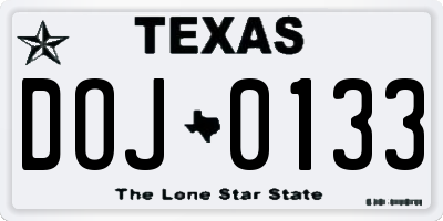 TX license plate DOJ0133