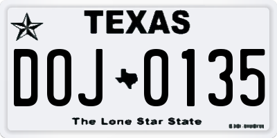 TX license plate DOJ0135