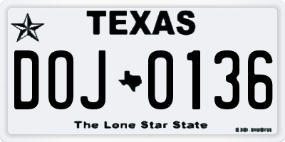 TX license plate DOJ0136