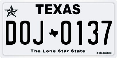 TX license plate DOJ0137