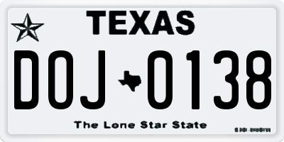TX license plate DOJ0138