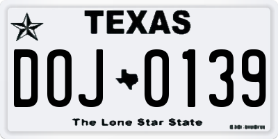 TX license plate DOJ0139