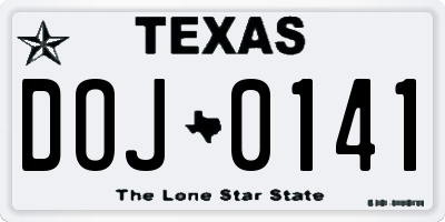 TX license plate DOJ0141
