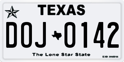 TX license plate DOJ0142