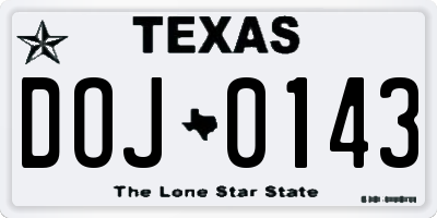 TX license plate DOJ0143