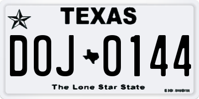 TX license plate DOJ0144