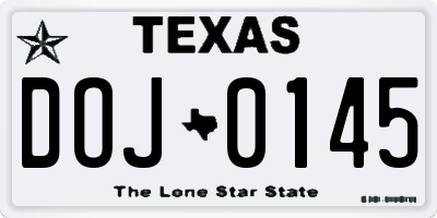 TX license plate DOJ0145