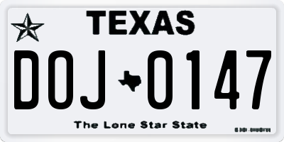 TX license plate DOJ0147