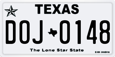 TX license plate DOJ0148