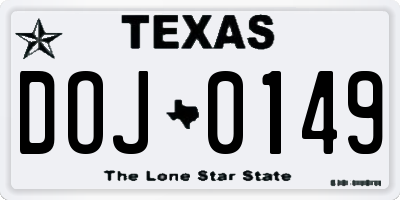 TX license plate DOJ0149