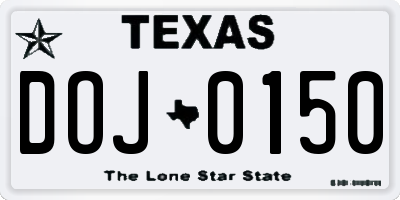 TX license plate DOJ0150