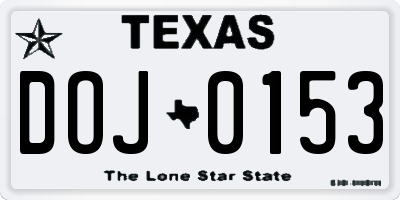 TX license plate DOJ0153