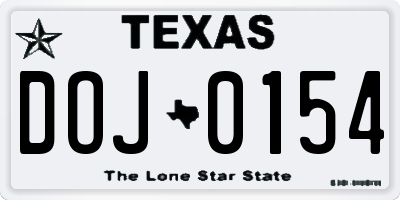 TX license plate DOJ0154