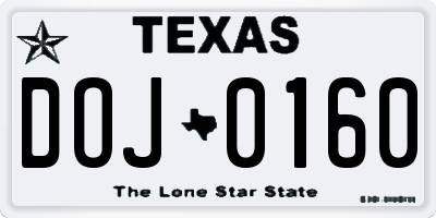 TX license plate DOJ0160