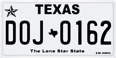 TX license plate DOJ0162