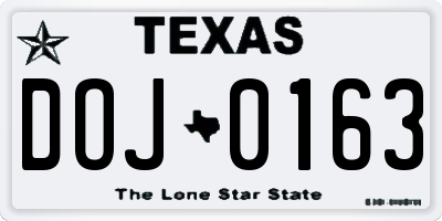 TX license plate DOJ0163